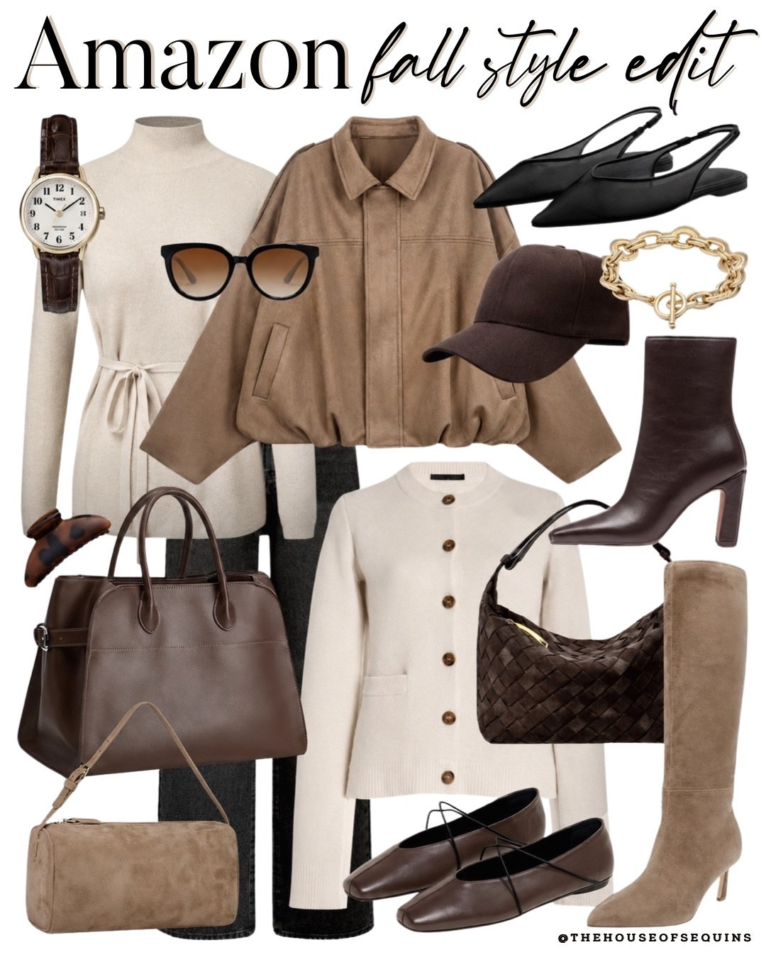 Shop Amazon fall outfit finds and designer looks for less! Faux suede jacket, The Row Margaux inspired bag, Jenni Kayne sweater inspired cardigan, Bottega bag and The Row 90s bag look for less, suede boots, mesh flats, mesh slingback, ballet flats, chocolate brown bag and more! 

#ltkfindsunder100 #ltkitbag
#LTKootd

#LTKootd