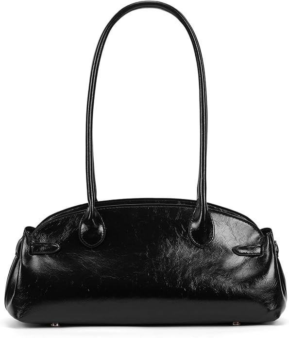 Vintage Shoulder Bag - Glossy Leather Top Handle Handbag, Retro Minimalist Dome Shoulder Purse, E... | Amazon (US)