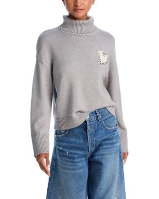 AQUA AQUA Cropped Turtleneck Heart Patch Sweater - Exclusive   | Bloomingdale's Women | Bloomingdale's (US)