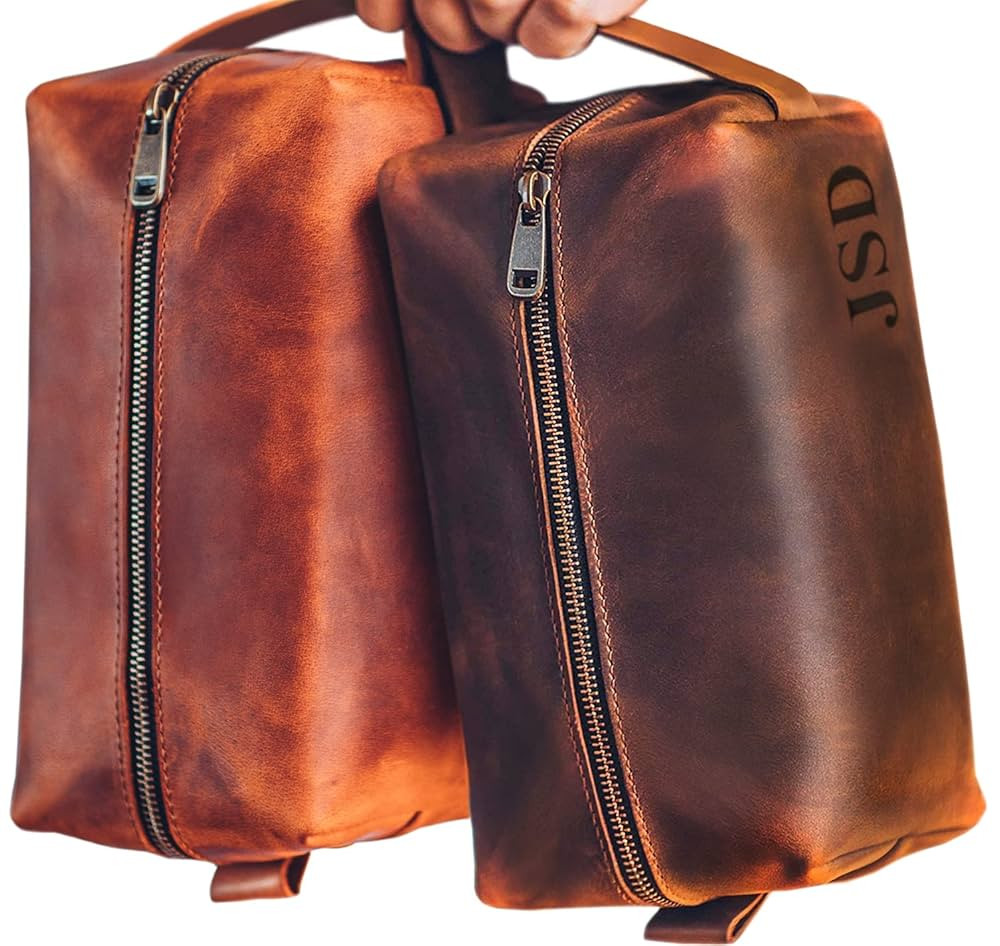 Personalized Leather Dopp Kit For Men – Unique Anniversary Gift, Groomsmen Gift, Boyfriend & Fa... | Amazon (US)