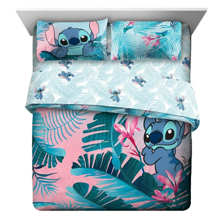 Disney Lilo & Stitch Tropical Flowers Full Bedding Set, 100% Microfiber, Pink | Walmart (US)