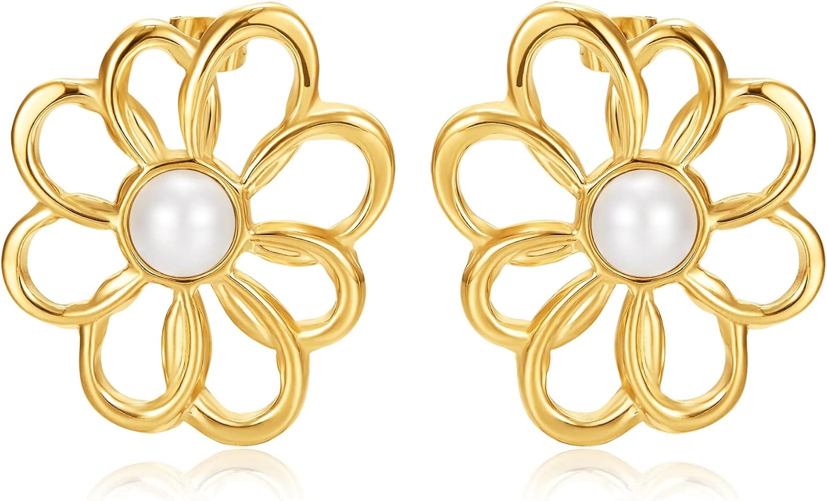 YADUDA Fan Shaped Gold Stud Earrings Thick 18K Gold Plated Stud Earrings Boho Vintage Earrings En... | Amazon (US)