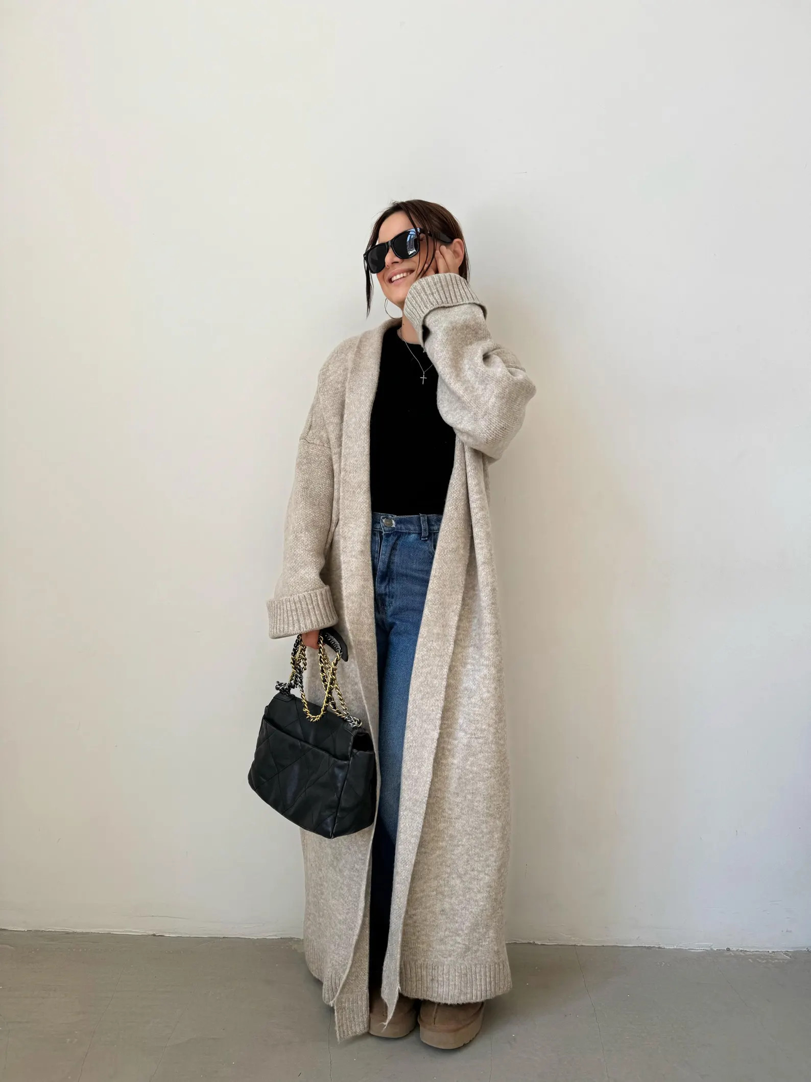 Beige Extra Long Cardigan, Oversized Wool Knit Coat, Cozy Loungewear for Women - Etsy | Etsy (US)