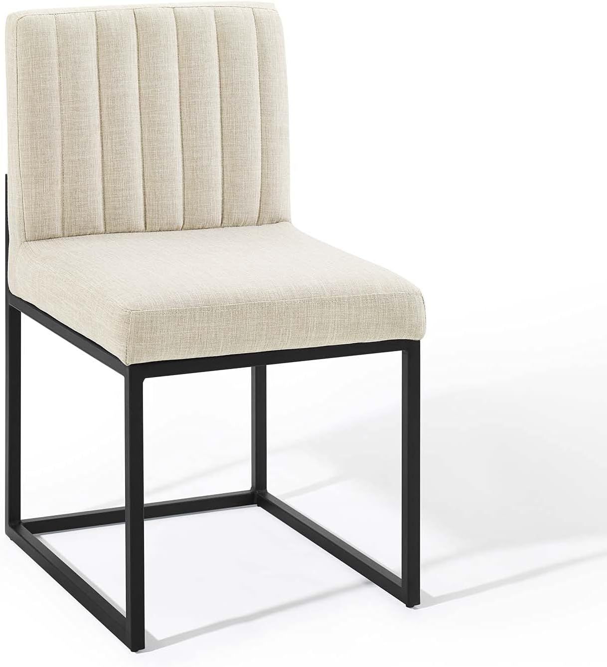 Modway Carriage Channel Tufted Sled Base Upholstered Fabric Dining Chair, Black Beige | Amazon (US)