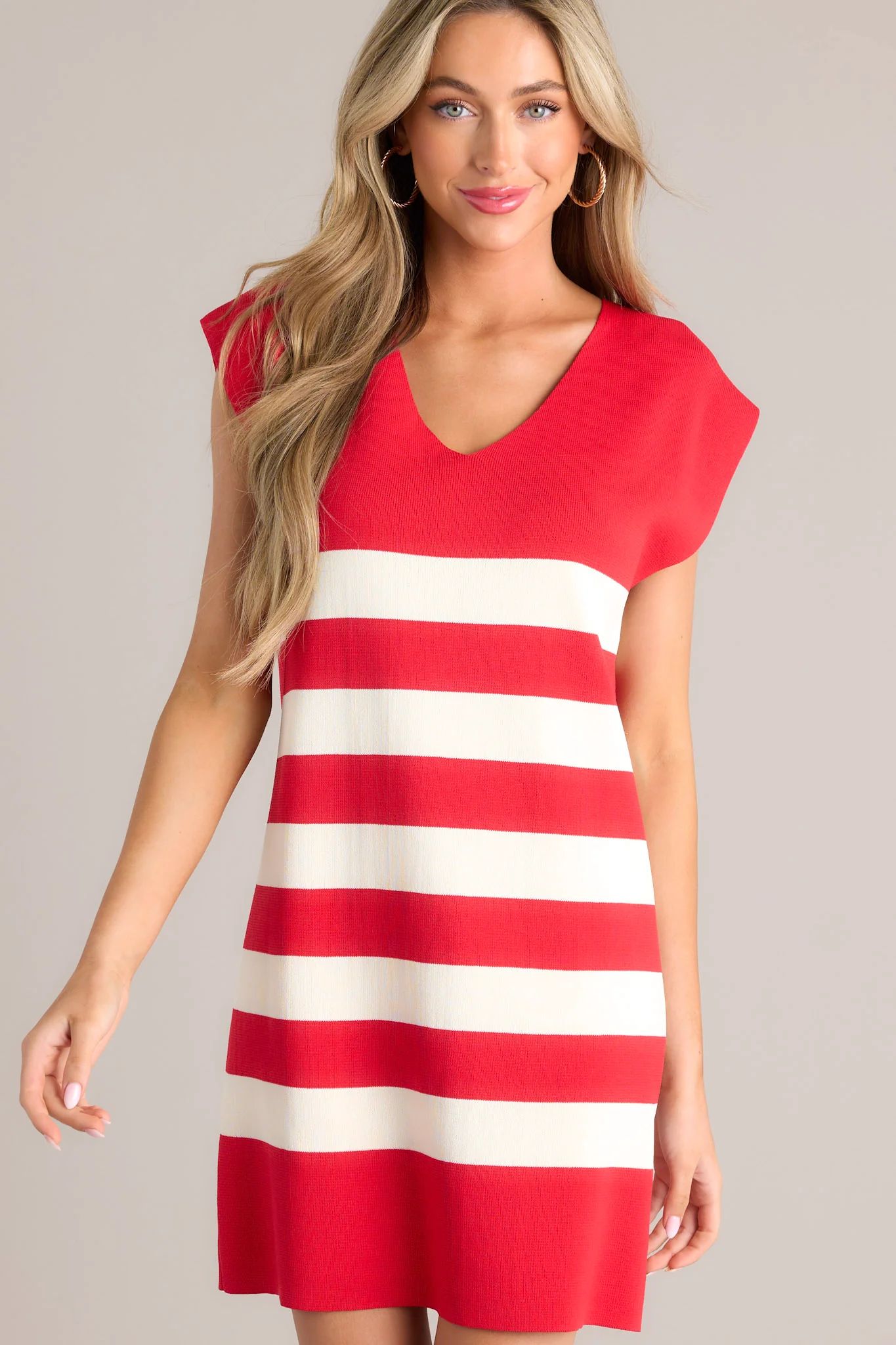 So It Goes Red Stripe Cap Sleeve Mini Dress | Red Dress
