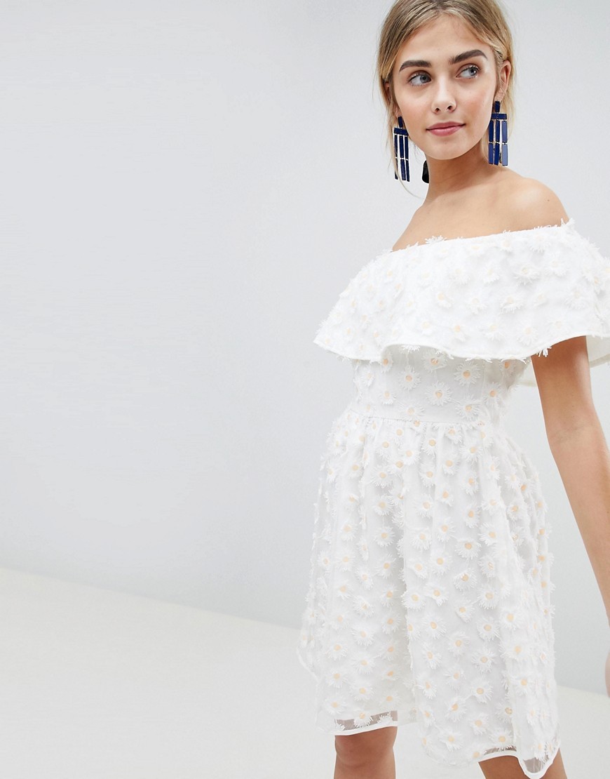 Dolly & Delicious 3D Daisy Applique Bardot Prom Mini Dress - White | ASOS US