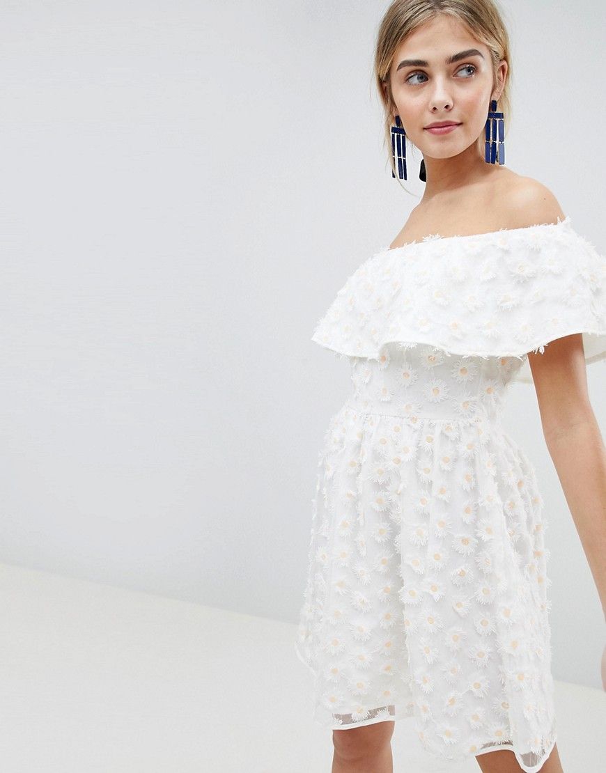 Dolly & Delicious 3D Daisy Applique Bardot Prom Mini Dress - White | ASOS US