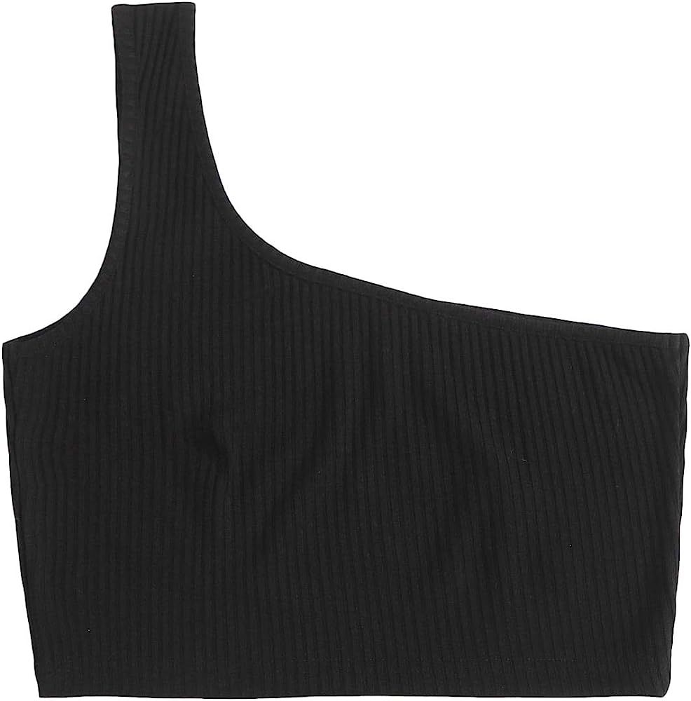 SheIn Women's Plain One Shoulder Stretchy Ribbed Knit Crop Top | Amazon (US)