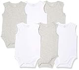 Amazon Essentials Baby 6-Pack Sleeveless Bodysuits, Solid White & Heather Grey, 18M | Amazon (US)
