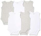 Amazon Essentials Baby 6-Pack Sleeveless Bodysuits, Solid White & Heather Grey, 18M | Amazon (US)