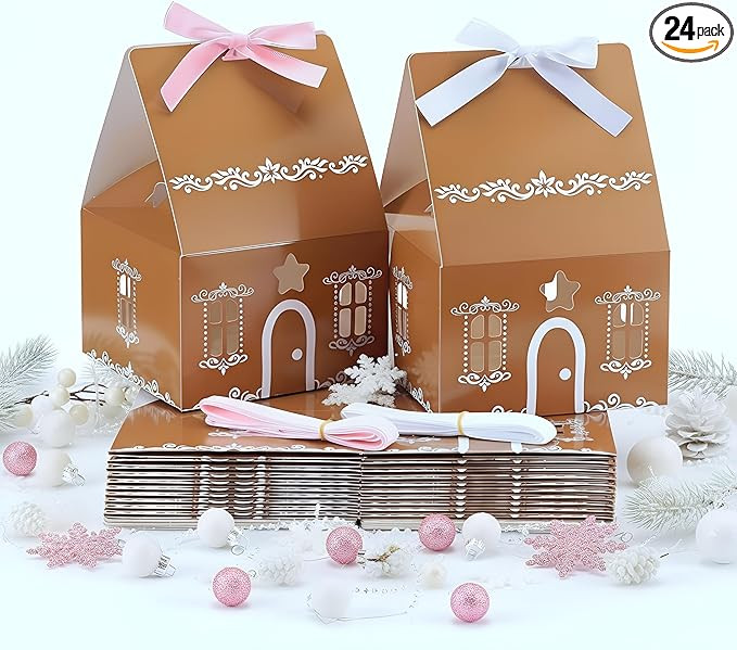 Thyle 24 Pcs Christmas Gingerbread House Gift Boxes 6.7 x 6.5 x 6.5 in Christmas Cookie Boxes Goo... | Amazon (US)