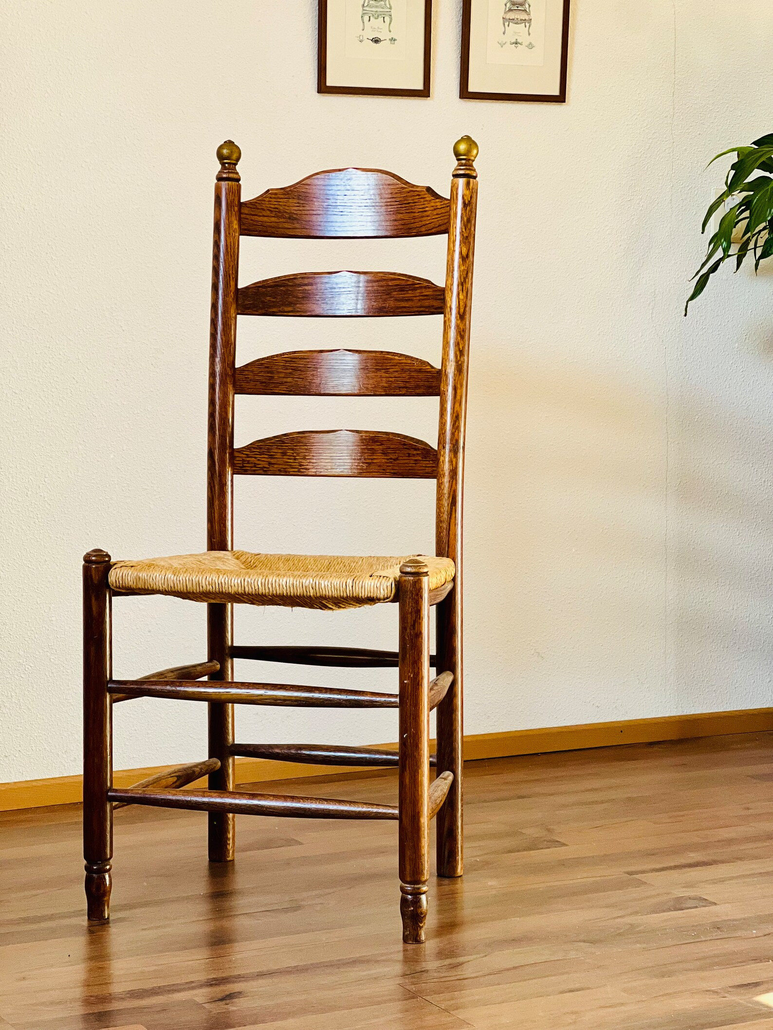 1 of 4 Antique Dutch Vintage Dining Chair Rush Seat With Ladder Back Farmhouse Decor, Cottage Dec... | Etsy (US)