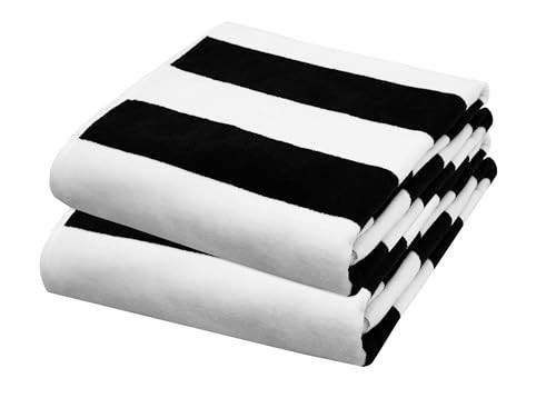 COTTON CRAFT Oversized Beach Towel - 2 Pack 35 x 70 inches XL Beach Towel - 100% Cotton Velour - Big & Huge - Thick Plush 450 GSM Super Soft Luxury Towel - Pool Picnic Bath - Cabana Stripe Black | Amazon (US)