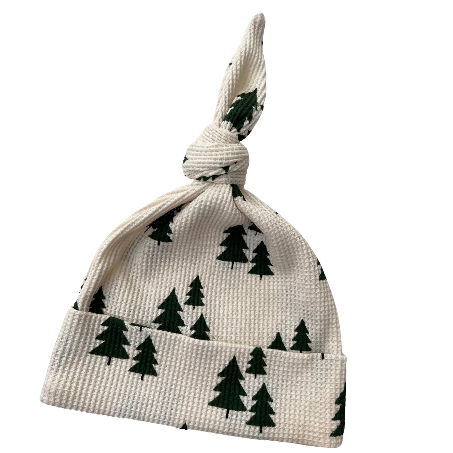 Organic Waffle Knot Beanie, Forest Green Trees | SpearmintLOVE