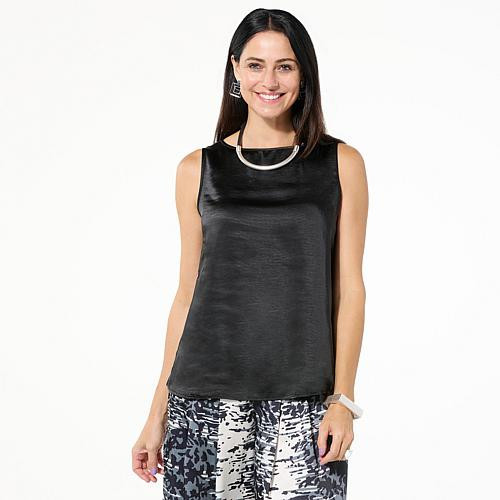 MarlaWynne WynneCollection Occasion Bateau Neck Satin Tank - Black - Size XX-Small | HSN