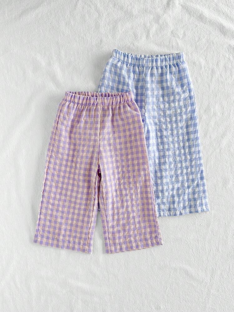 SHEIN Vintaside Kids 2pcs Baby/Baby GirlComfortable Casual Plaid Wide Leg Pants Set, Suitable For Spring, Summer, Autumn Daily Wear Fall Winter | SHEIN