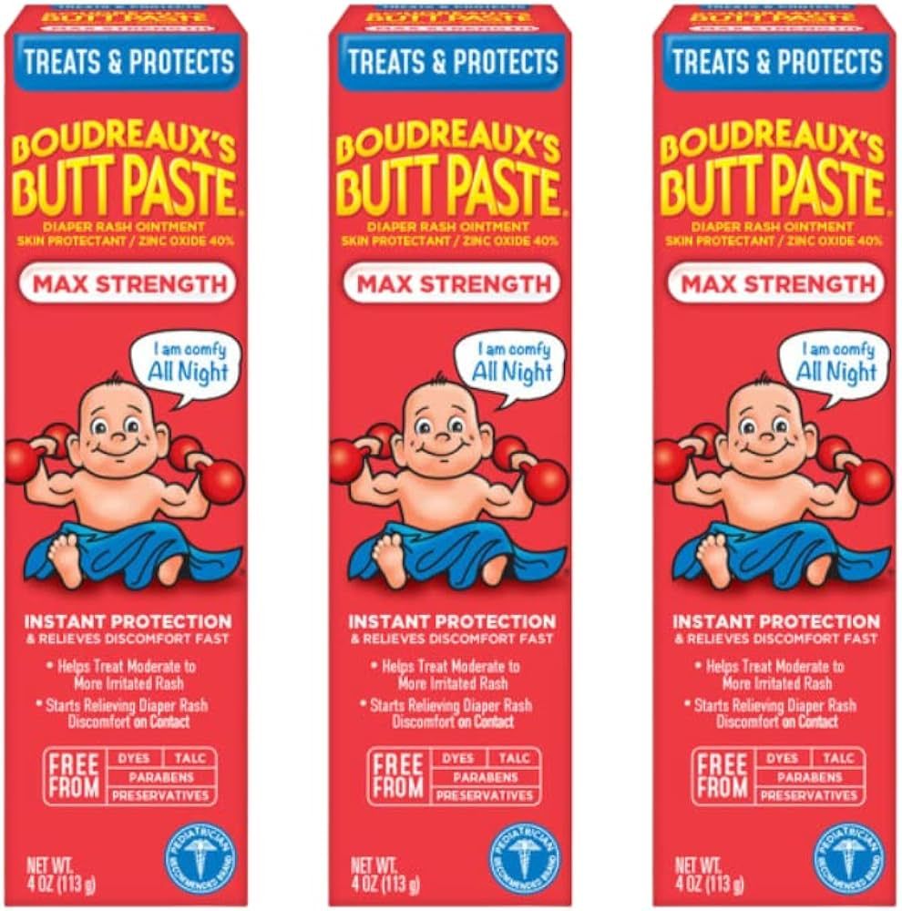 Boudreaux's Butt Paste Maximum Strength Diaper Rash Cream, Ointment for Baby, 4 oz. Tube, (Pack o... | Amazon (US)