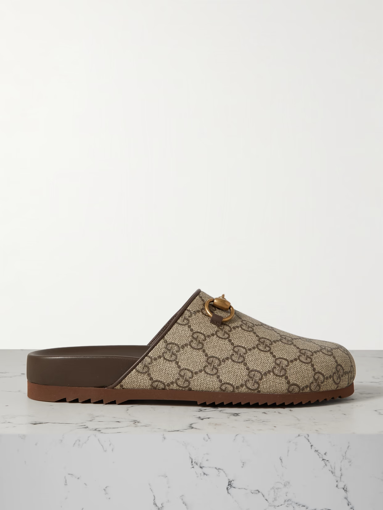 Gucci - Sol Embellished Leather-trimmed Canvas-jacquard Slippers - Neutrals | NET-A-PORTER (US)