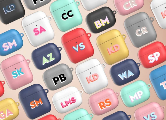 Monogram Apple Air Pods Case, Personalised Dropshadow Initials, Choose Your Color, Keychain Carab... | Etsy (US)