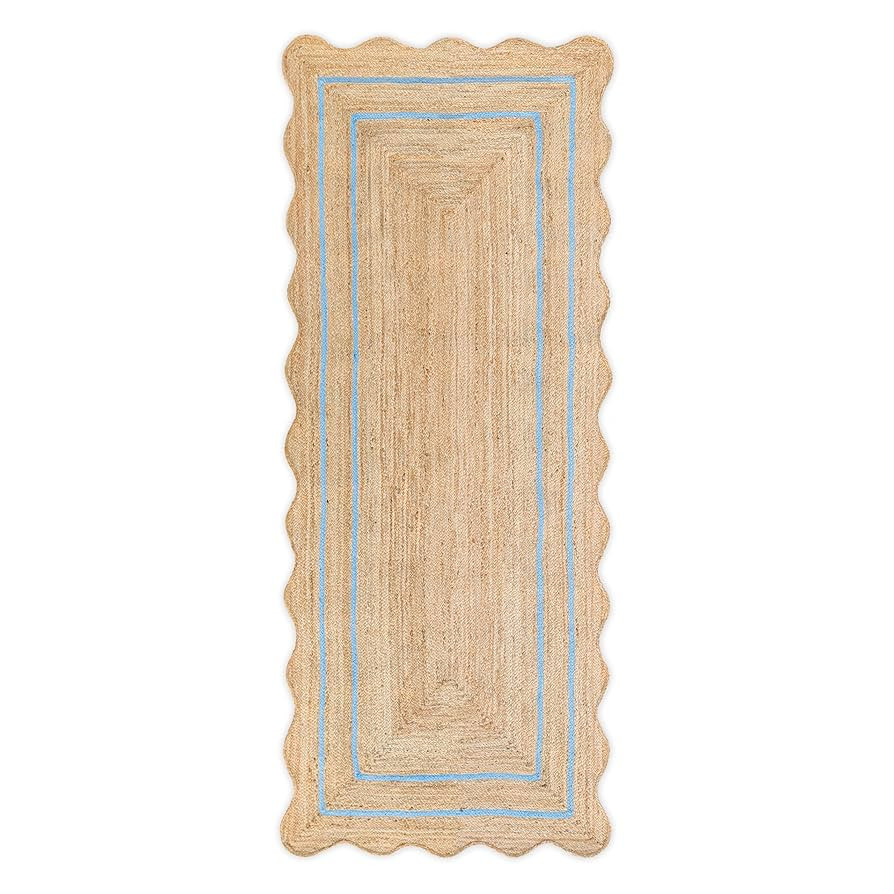 Scalloped Jute Runner, Sky Blue, 2'6"x8' | Amazon (US)
