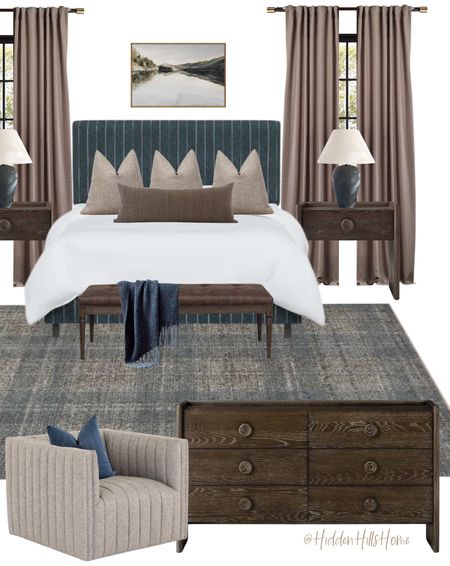Bedroom mood board, bedroom design, bedroom decor, modern transitional bedroom, upholstered bed #bed

#LTKhome #LTKsalealert