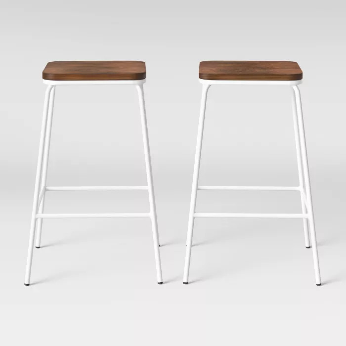 Set of 2 Rhodes Metal & Wood Seat Square Counter Height Barstool - Project 62™ | Target