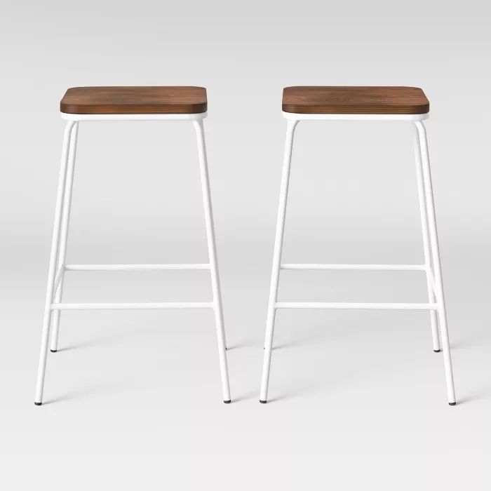 Set of 2 Rhodes Metal & Wood Seat Square Counter Height Barstool - Project 62™ | Target