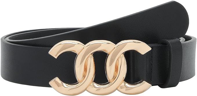 Women Belt for Jeans Dress Cinch Waist Belt for Ladies Faux Leather Belt with Gold Buckle | Amazon (US)