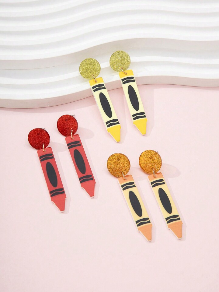 1pair Back To School/Teacher's Day Colorful Dopamine Acrylic Crayon Earrings, Fun, Cute, Unique E... | SHEIN