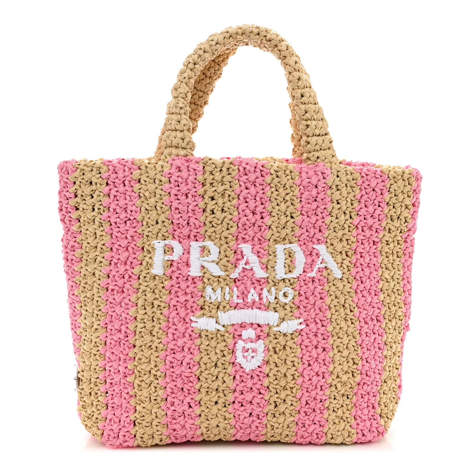 Yarn Raffia Effect Crochet Striped Small Logo Tote Naturale Petalo | FASHIONPHILE (US)