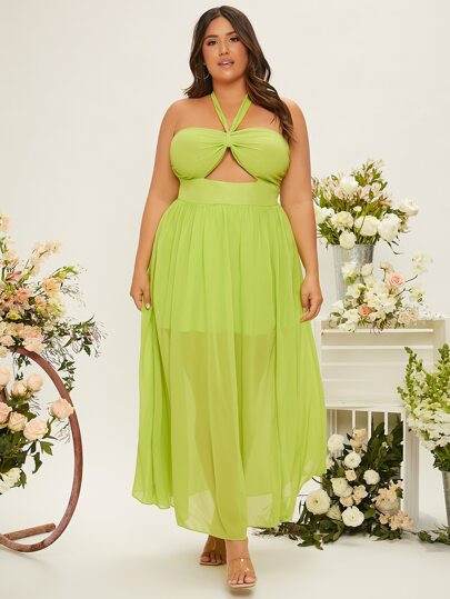 SHEIN Plus Cut Out Tie Backless Chiffon Bridesmaid Dress | SHEIN