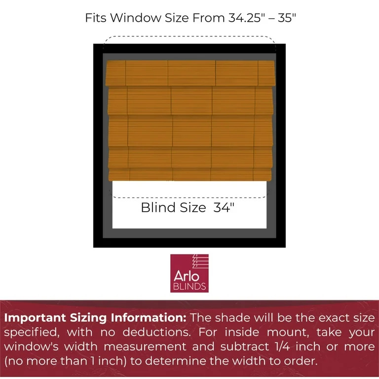 Arlo Blinds Cordless Tuscan Bamboo Roman Shade - Size: 34"W x 60"H | Walmart (US)