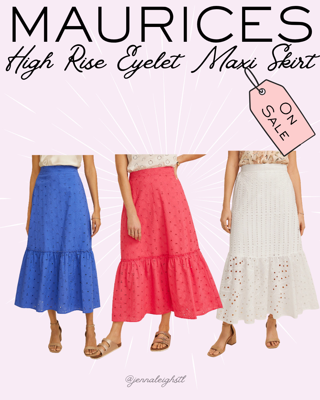 Maurices deal. Take 50% off the High Rise Eyelet Maxi Skirt with such fun spring color options, perfect for dressing up or keeping it casual. 

 #LTKSeasonal #LTKSaleAlert #LTKMidsize