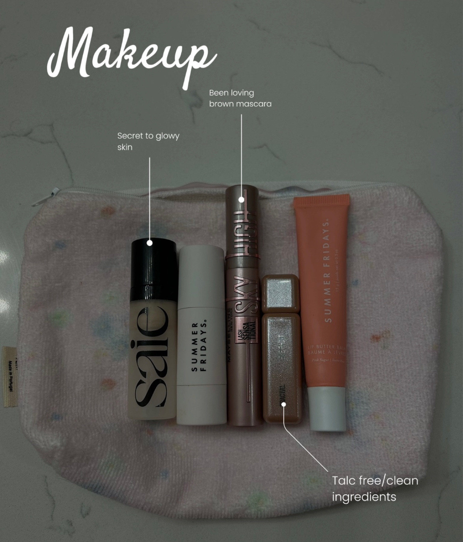 My current favorite makeup products💞
Shade brown in the mascara 
Shade starglow in Saie glowy super gel
Shade smolder in the eye shadow 
Shade pink skies in Summer Fridays blush 
Shade pink sugar in Summer Fridays lip balm✨


#LTKFind #LTKunder50 #LTKbeauty