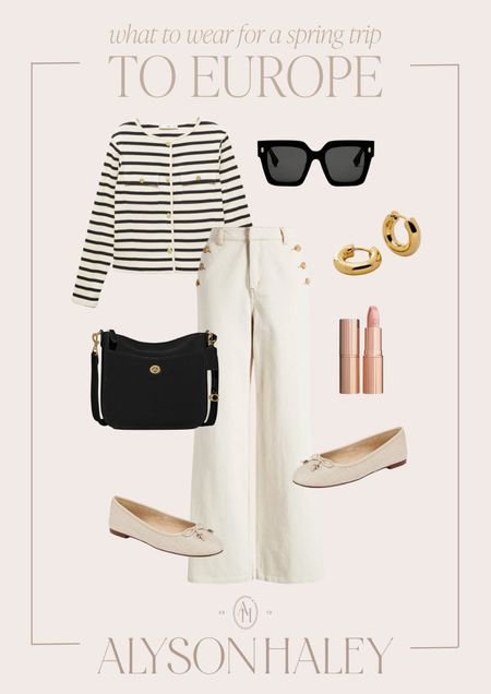 Spring trip to Europe outfit idea. These gold button detail pants are gorgeous! Pair them with a lady jacket and neutral flat. 

#LTKstyletip #LTKSeasonal #LTKtravel
