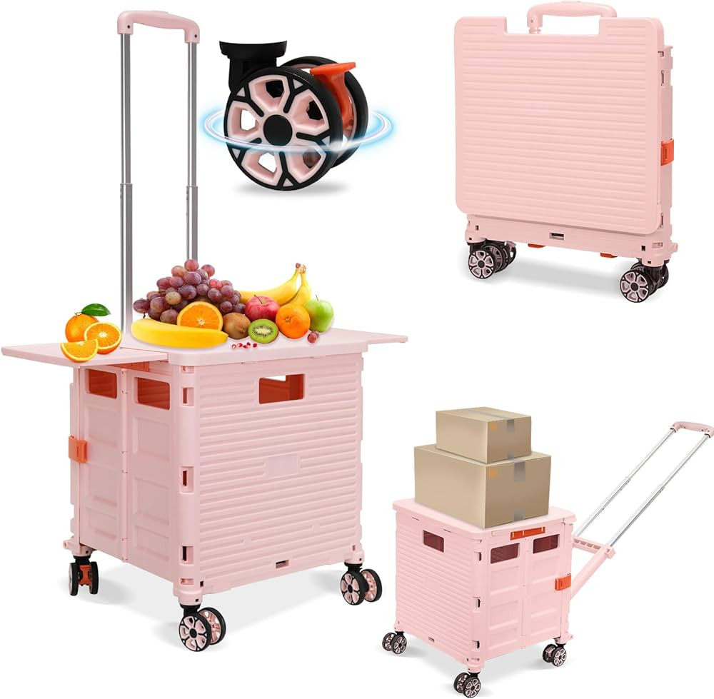 FELICON SELORSS Folding Utility Cart Rolling Crate Tote Basket Box Storage Handcart on 4 Swivel W... | Amazon (US)