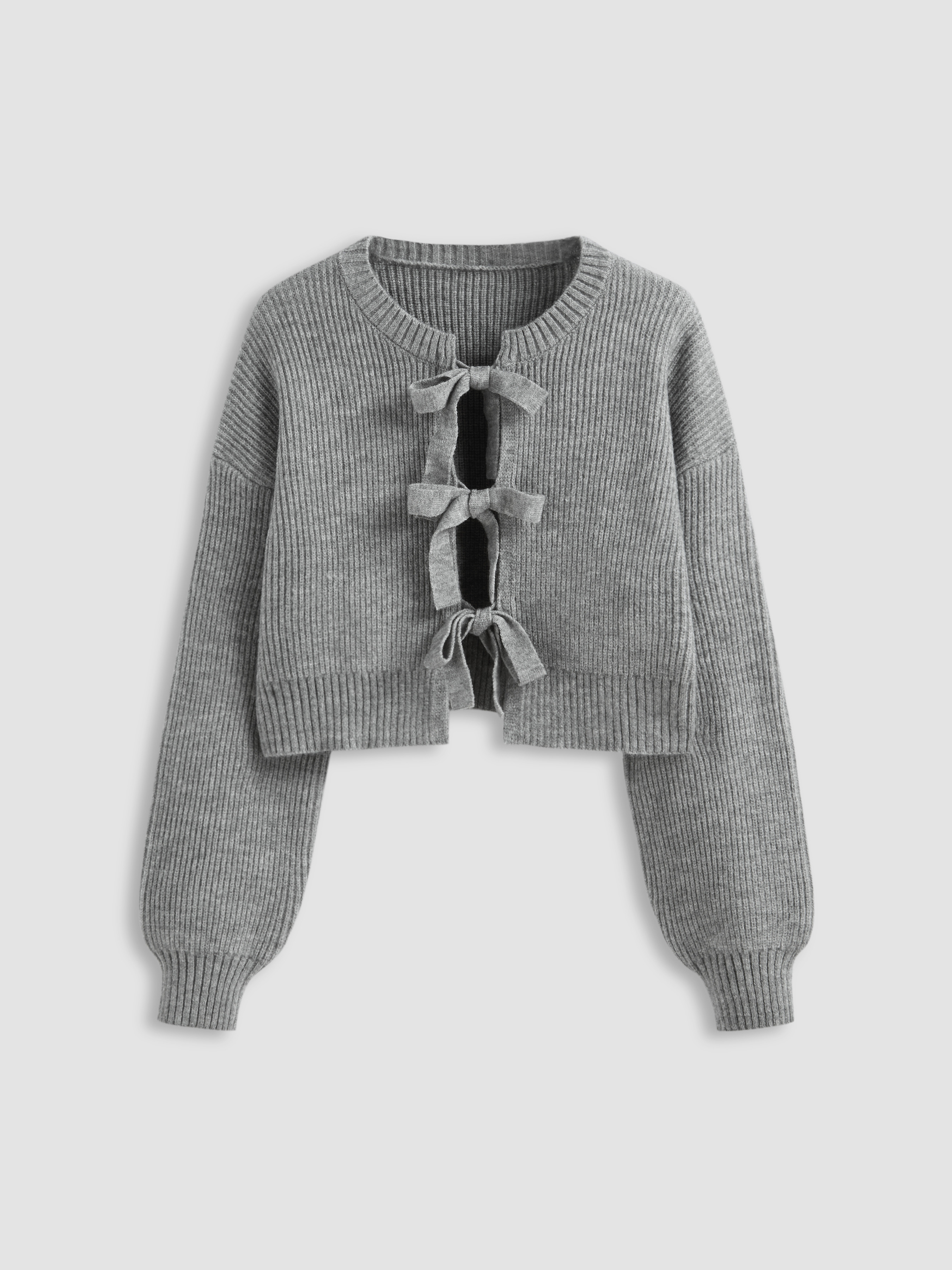 Preppy Knit Fabric Knit Round Neckline Solid Tie Front Cardigan For School | Cider