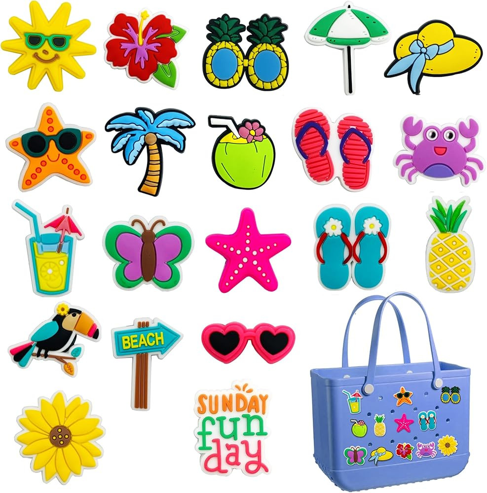 20PCS Beach Charms for Bogg Bag, Hawaii Accessories With Sturdy Clips for Totes, Rubber Bag Acces... | Amazon (US)