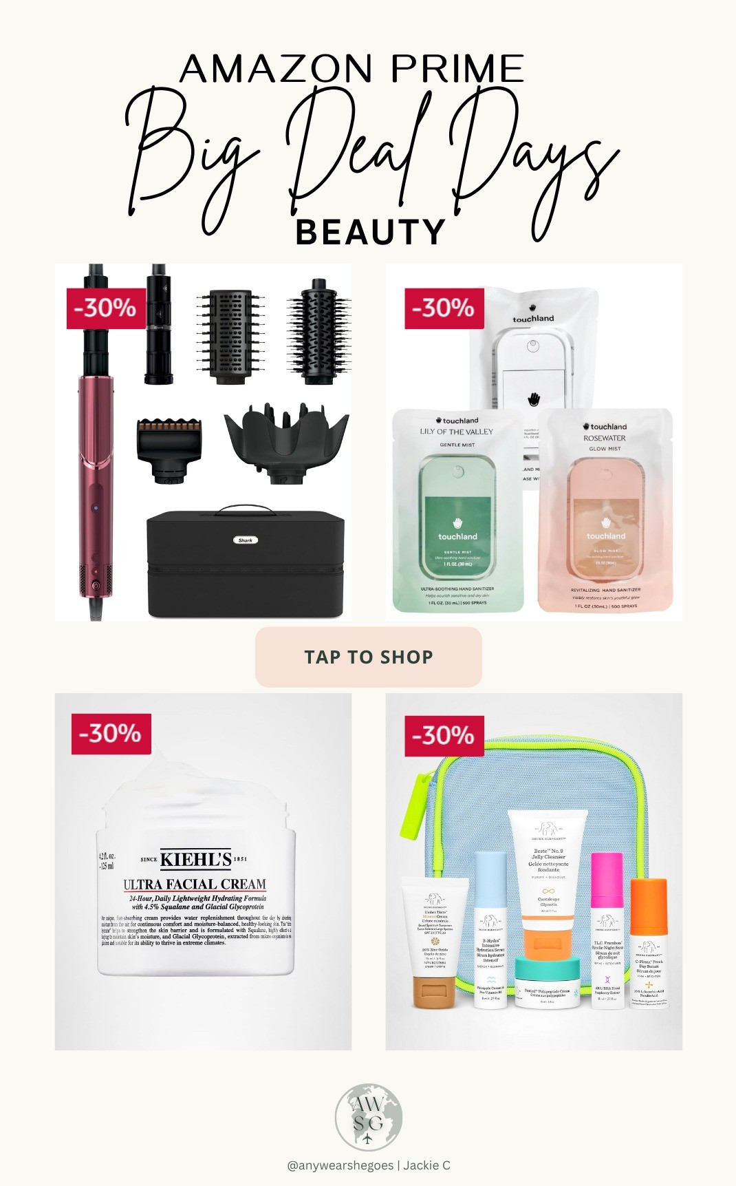 Amazon Prime Deal Days are here! Beauty must haves are 30% off! 🏷️😍 FEATURED: Shark FlexStyle dryer and styler with attachments in Dark Cherry, Touchland Gentle & Glow Mist set, Kiehls facial cream moisturizer, Drunk Elephant skincare travel kit. ➕ ADDITIONAL: Dolce & Gabanna Light Blue perfume, IT Cosmetics CC cream, Tula classic cleanser, Shark FlexStyle, Moroccan Oil shampoo/conditioner.

#LTKSaleAlert #LTKBeauty #LTKHome