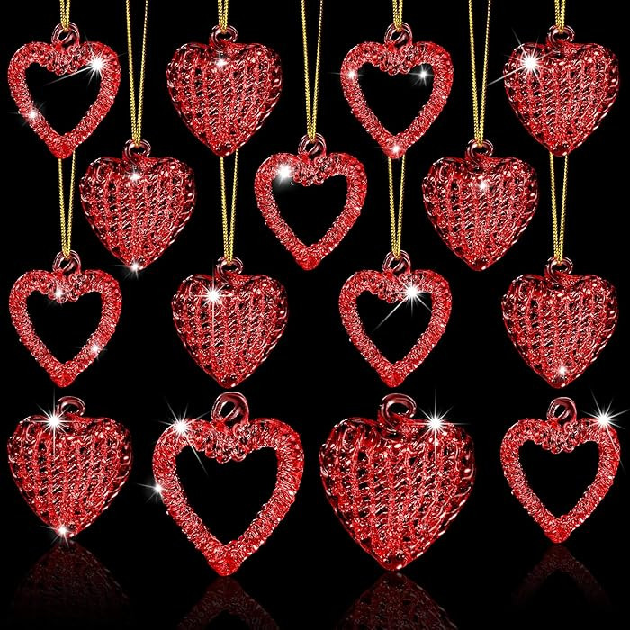 Sieral Red 24 Pcs Valentine Decorations Glass Heart Valentine Ornaments for Tree Mini Crystal Spu... | Amazon (US)