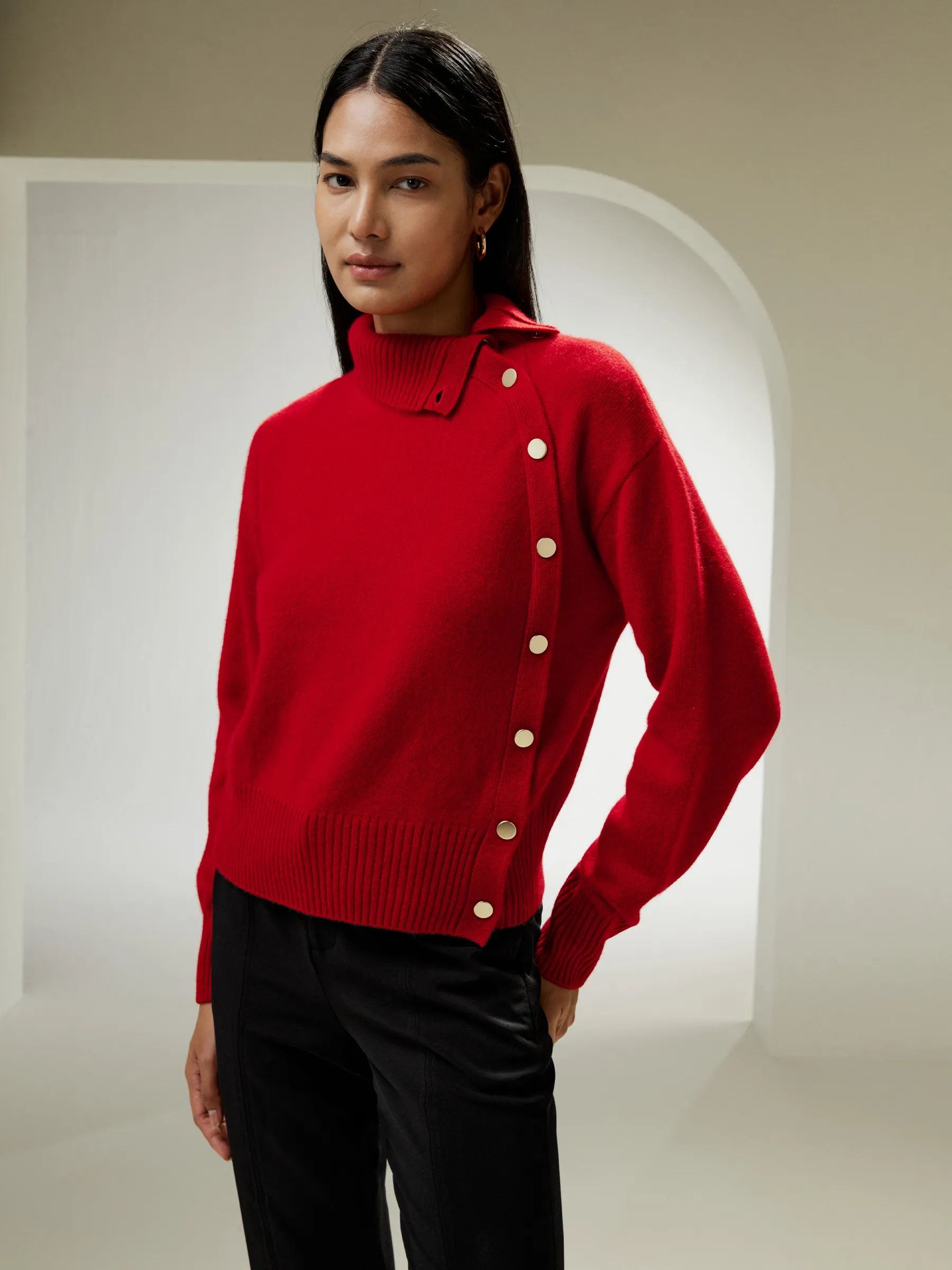 Cashmere Sweater With Row of Side Buttons | LilySilk