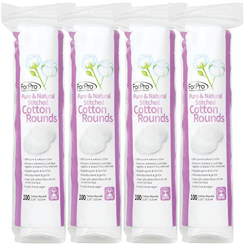 ForPro Pure & Natural Stitched Cotton Rounds for Face (400-Count), 100% Pure Cotton Makeup Remover Pads, Hypoallergenic, Lint-Free, Vegan & Cruelty-Free, Pack of 4-100 Cotton Pads | Amazon (US)