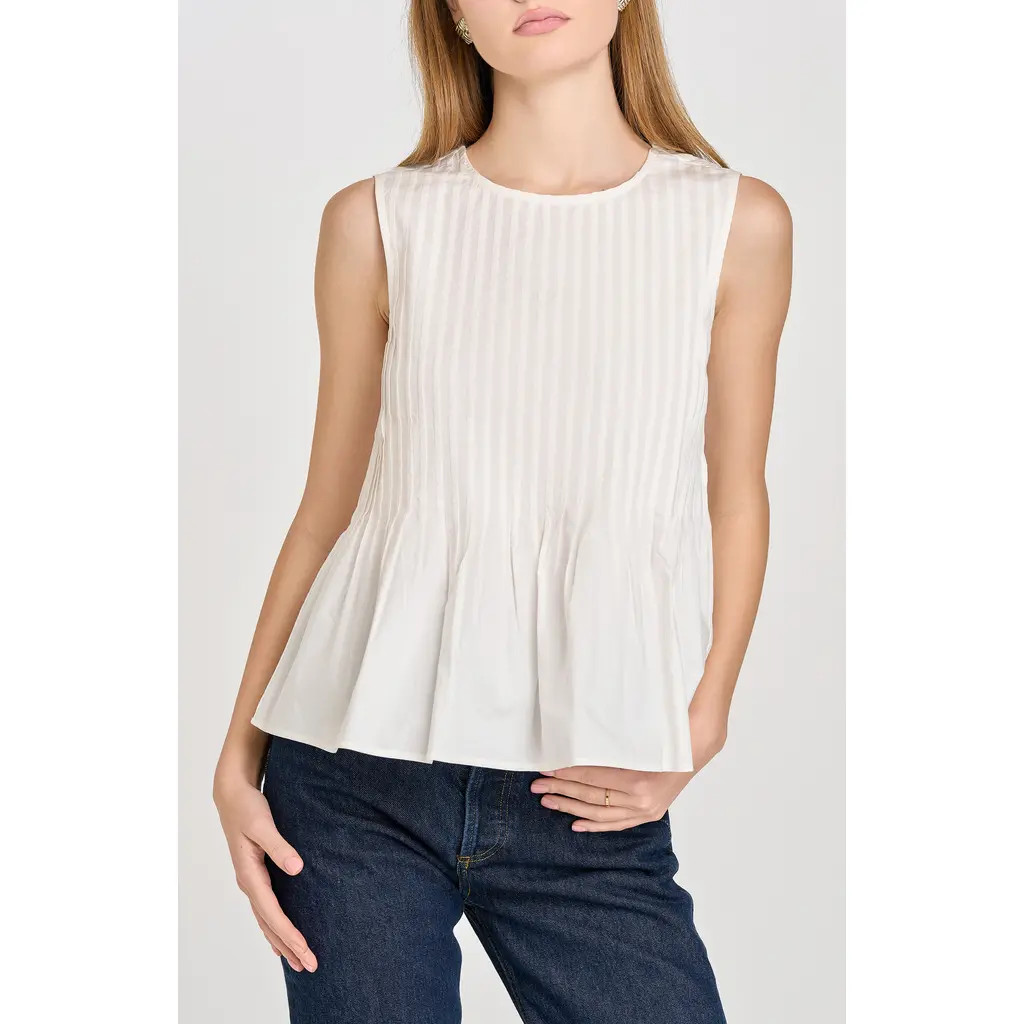 WAYF Gwen Sleeveless Pleated Peplum Top in Ivory at Nordstrom Rack, Size Medium | Nordstrom Rack