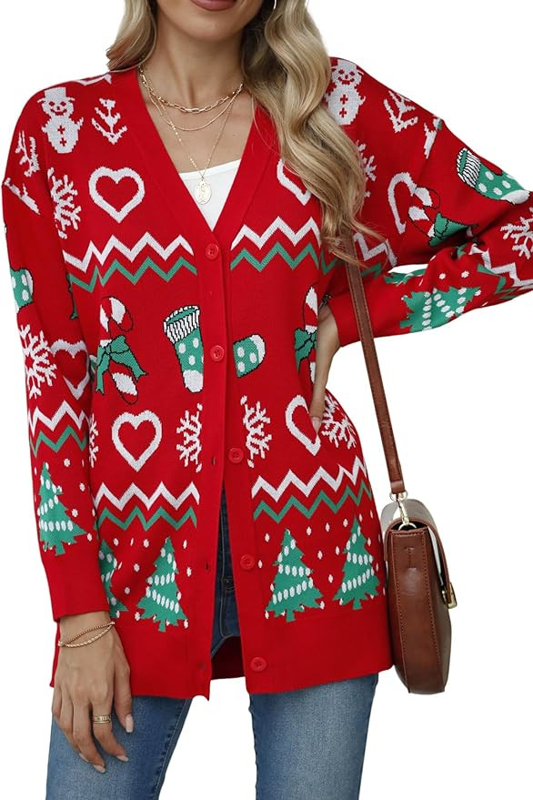Jouica Women's Cute Cardigan Ugly Christmas Sweaters for Women 2024 Long Sleeve Funny Christmas S... | Amazon (US)