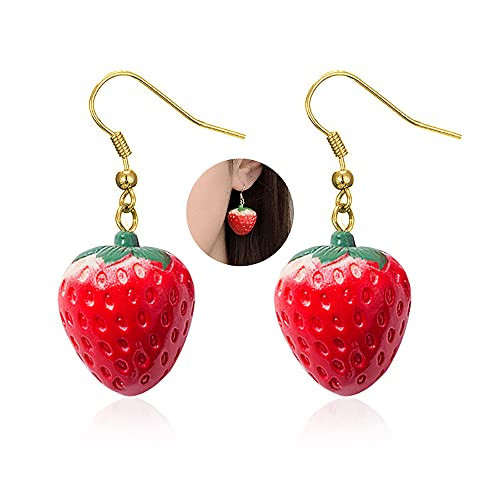 Strawberry Drop Dangle Earrings for Women Girls, Red Cute Strawberry Dangle Earring, Simulated Strawberry Earrings,3D Acrylic Fruit Drop Earring (Ear hook) | Amazon (US)