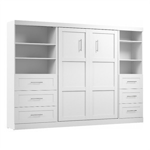 Bestar Pur Full Murphy Bed and 2 Shelving Units with Drawers (120W) in White | Homesquare