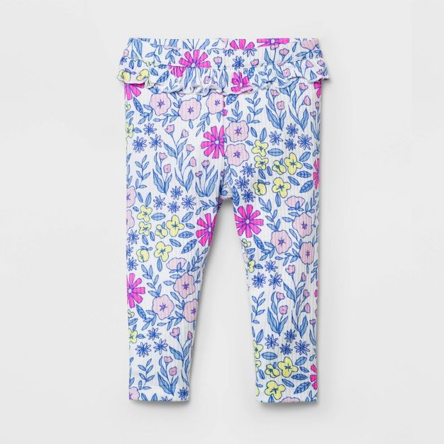 Baby Girls' Floral Rib Ruffle Waist Leggings - Cat & Jack™ White | Target