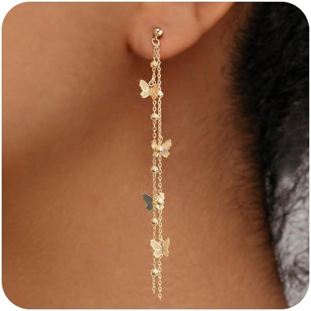 VRIUA Dangle Earrings for Women - 14K Gold Plated Dainty Butterfly, Star, Pearl, Flower, Circle, ... | Amazon (US)