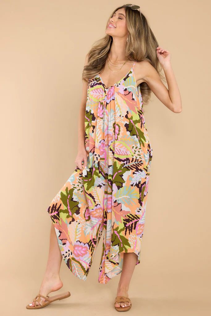 Practicing Love Apricot Tropical Print Jumpsuit | Red Dress 