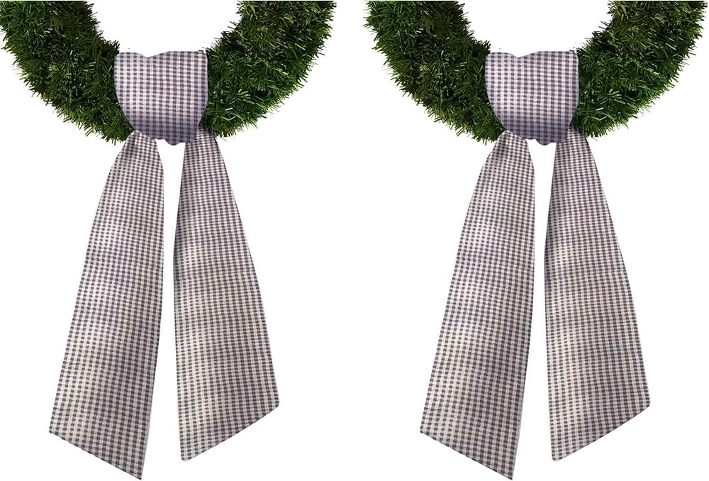 Brown Gingham Wreath Bow Set 2 Pack for Door Decoration, 5.12" Wide x 54.33" Each Thanksgiving Gi... | Amazon (US)